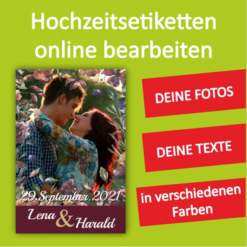 Hochzeitsetikett, Etiketten für Hochzeit, Hochzeitswein