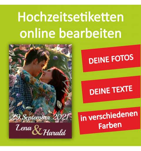 Hochzeitsetikett, Etiketten für Hochzeit, Hochzeitswein