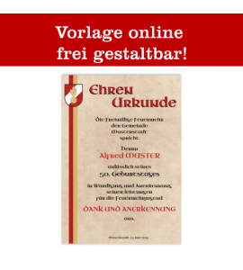 Ehrenurkunde, Feuerwehrurkunde, Urkunde für Feuerwehr, Jubiläumsurkunde