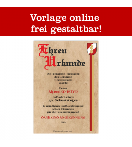 Ehrenurkunde, Feuerwehrurkunde, Urkunde für Feuerwehr, Jubiläumsurkunde