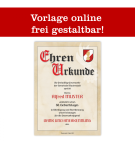 Ehrenurkunde, Feuerwehrurkunde, Urkunde für Feuerwehr, Jubiläumsurkunde