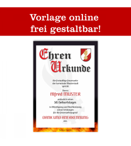 Ehrenurkunde, Feuerwehrurkunde, Urkunde für Feuerwehr, Jubiläumsurkunde