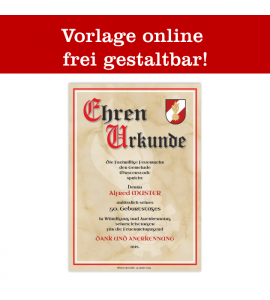 Ehrenurkunde, Feuerwehrurkunde, Urkunde für Feuerwehr, Jubiläumsurkunde